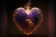 Transparent Amber And Purple Glass Heart, Valentine's Day, Generative AI
