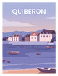 Beautiful sunset over the city in Quiberon. Travel to Quiberon  Brittany, France.
vector illustration with colored style for poster, postcard, card, art, print.