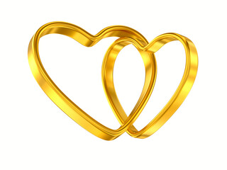 Wall Mural - two golden hearts on white background. isolated 3d illustration