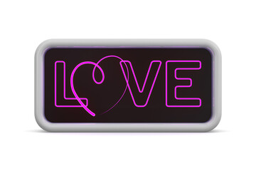 Wall Mural - Neon red love on white background. Isolated 3d illustration