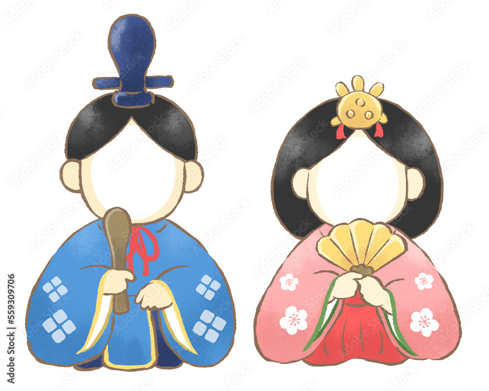 ひな祭り顔ハメ素材 おひなさま（男雛と女雛）の手描きイラスト の