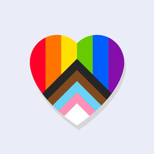 Progress Pride Flag And Heart Shape Concept. Symbol Of Love, Acceptance, Diversity And Inclusivity. Vector Illustration, Colorful Icon, Rainbow Colors.