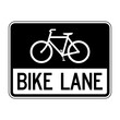 Bike lane traffic sign. Vector illustration of rectangular sign with bike icon inside. Road only for bicycles. Bikeways cycleways symbol isolated on white background.