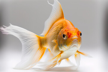 Wall Mural - On a white backdrop, a goldfish. taken using a 5D Mark III in a studio. Generative AI