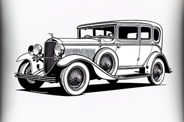 Sticker - vintage automobile line art Children's coloring page with an artwork of a vintage automobile. Generative AI