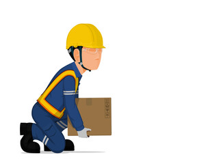 Wall Mural - A worker is lifting a small box on the floor