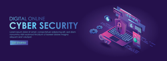Cyber security digital online isometric illustrator
