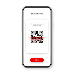 QR code scanner, reader app for smartphone. Identification tracking code. Serial number, product ID with digital information. Store, supermarket scan labels, price tag. Vector illustration.