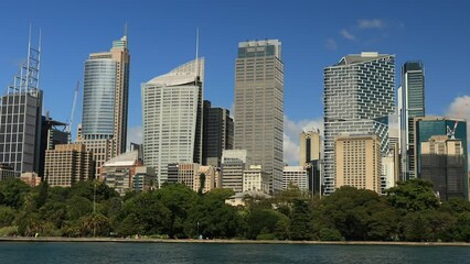 Wall Mural - Slow urban panorama of Sydney city CBD downtown waterfront as 4k.
