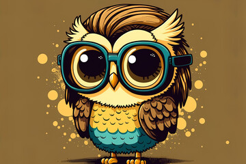 Cool, adorable owl cartoon wearing sunglasses. Generative AI