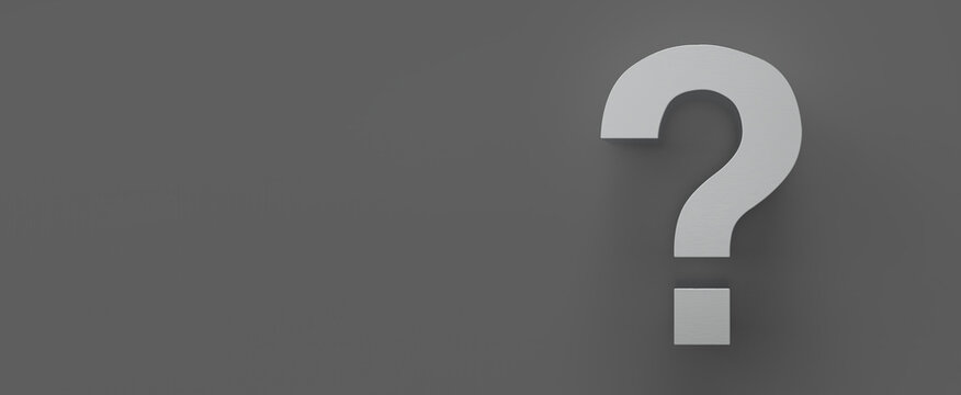 Close up question mark on a dark background. Dark theme. Interrogative topics. 3d rendering. Illustration for advertising and marketing. Metallic volume question mark.