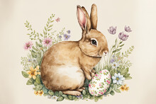 Pleasant Easter Bunny Isolated Watercolor Hand Sketch. Beautiful Image Of A Rabbit. Generative AI