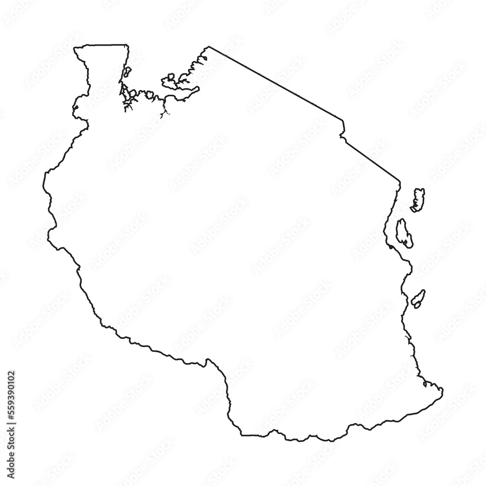 Tanzania Black Outline Silhouette Map Stock Vector | Adobe Stock