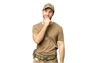 Poster - Military with dog tag over isolated chroma key background looking to the side