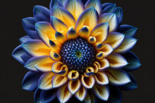 Bizarre Dark Blue Dahlia Bloom Macro, Isolated On White. Generative AI