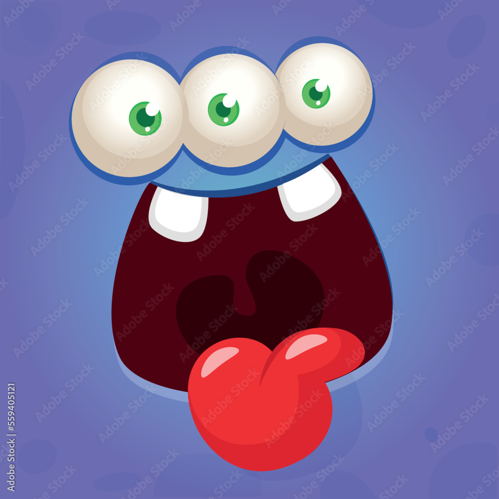Funny cartoon monster character face expression showing long tongue ...