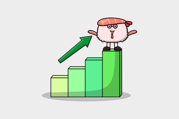 Wall Mural - Sushi shrimp cute businessman mascot character with a deflation chart cartoon style design