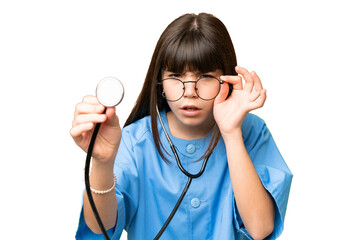 Sticker - Little girl as a surgeon doctor over isolated chroma key background