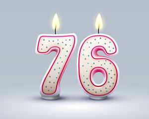 Wall Mural - Happy Birthday years. 76 anniversary of the birthday, Candle in the form of numbers. Vector