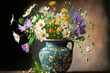 canvas print picture - Colorful chamomile flowers in a flower vase. Generative AI.