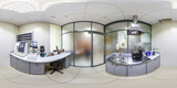 Fototapeta  - 360 hdri panorama inside interior of modern research medical laboratory or ophthalmological clinic with equipment  in equirectangular spherical projection