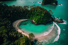 The Most Well Known National Park And Wildlife Sanctuary In Costa Rica Is Manuel Antonio, Which Has An Aerial Drone View Of The Beach. Generative AI