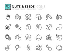 Simple Set Of Outline Icons About Nuts And Seeds
