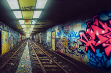 Graffiti On A Underground Subway Wall, Generative Ai Illustration