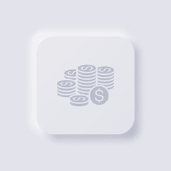 Wall Mural - Pile of coin icon, White Neumorphism soft UI Design for Web design, Application UI and more, Button, Vector.