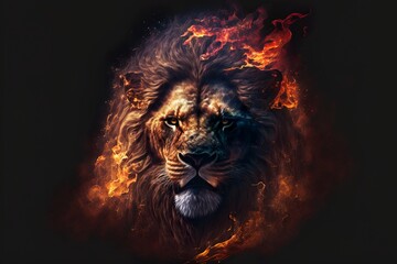 Wall Mural - Animals with the power of blazing fire lion