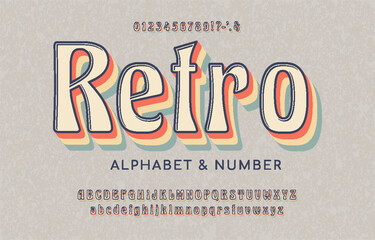 Fototapete - Stylized retro font and alphabet in retro 90s, 80s style. Vector alphabet abc. Signs, numbers and symbols