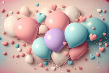 Canvas Print - Pastel colors and hearth shaped balloons. 