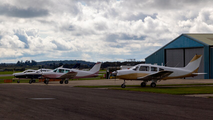 Wall Mural - Line up of single engined monoplane training aircraft.