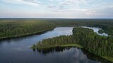 Fototapeta Na ścianę - Amazing panoramic view of the lakes in the forest! The view from the drone. 