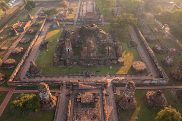 Aerial view of temples in the province of Ayutthaya Ayutthaya Historical Park Thailand
