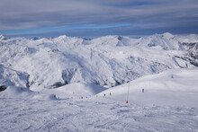 Ski Slopes Resort In The Mountains Of French Alps In Winter Landscape