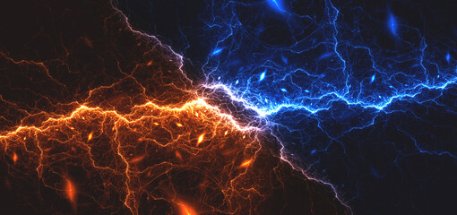 Hot orange and cold blue electrical lightning background