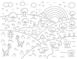 Poster - african animals coloring page.  you can print it on standard 8.5x11 inch paper