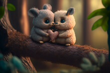 Valentine's Day Cute Creatures In Love On A Tree