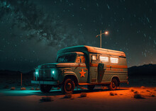 Old Bus In The Night Created With Generative AI Technology