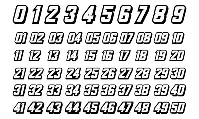 racing number, set of start racing number, sport race number