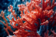 close up of a red coral reef under the sea, created with Generative AI