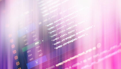 Programming code on computer screen. Software development. Writing program code on computer.