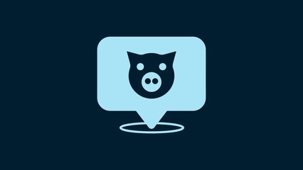 Sticker - White Pig icon isolated on blue background. Animal symbol. 4K Video motion graphic animation