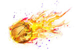Fototapeta Do akwarium - basketball with flames isolated on white