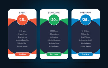 Wall Mural - Pricing table design template for websites, Pricing table design, Hosting table banner