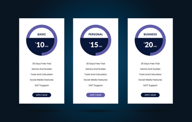 Wall Mural - Colorful Pricing Table Design Templates for Websites and Applications, Vector Pricing table, infographic design