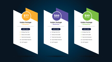 Wall Mural - Pricing table design template for websites, Pricing table design, Hosting table banner