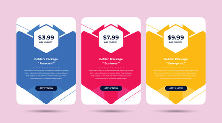 Wall Mural - Colorful Pricing Table Design Templates for Websites and Applications, Vector Pricing table, infographic design