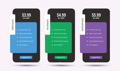 Wall Mural - Web pricing table design for business, Pricing table design, Table price comparison, Vector illustration